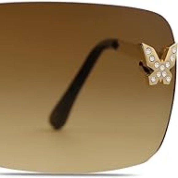 Neiman Marcus Appassal Rimless Rectangle Y2k Butterfly Tinted Sunglasses - Picture 5 of 5